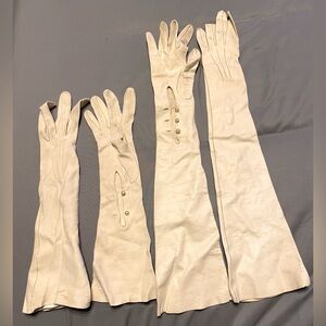 Vintage Ivory 2 Pairs Kid Leather Glove Pearl Button Made In France Size 6 1/2